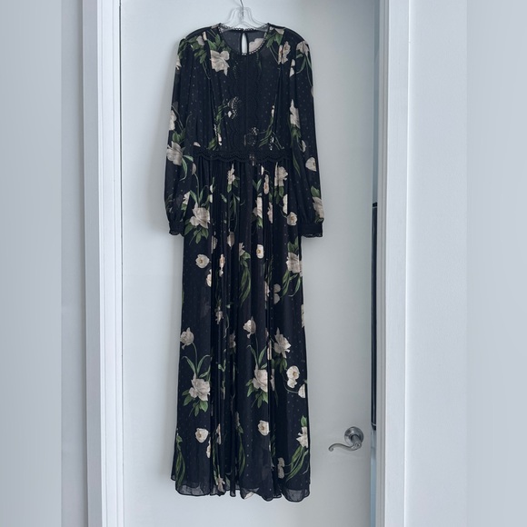 Ted Baker Long Sleeve Elderflower A-Line Maxi Dress, black/green/ivory -  joarbit.com